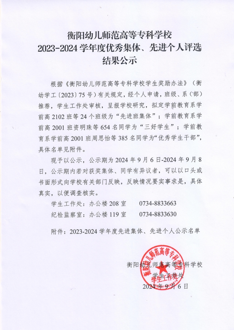 衡陽幼兒師范高等?？茖W校2023-2024學年度優(yōu)秀集體、先進個人評選結果公示.jpeg